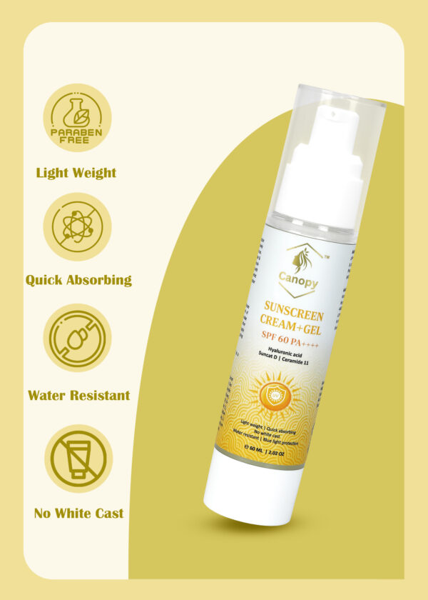 Sunscreen - SPF 60 PA++++ [ Aqua Sunscreen Cream + Gel | Water Resistant | UVA/B protection | No White Cast ] (60 ml) - Image 2